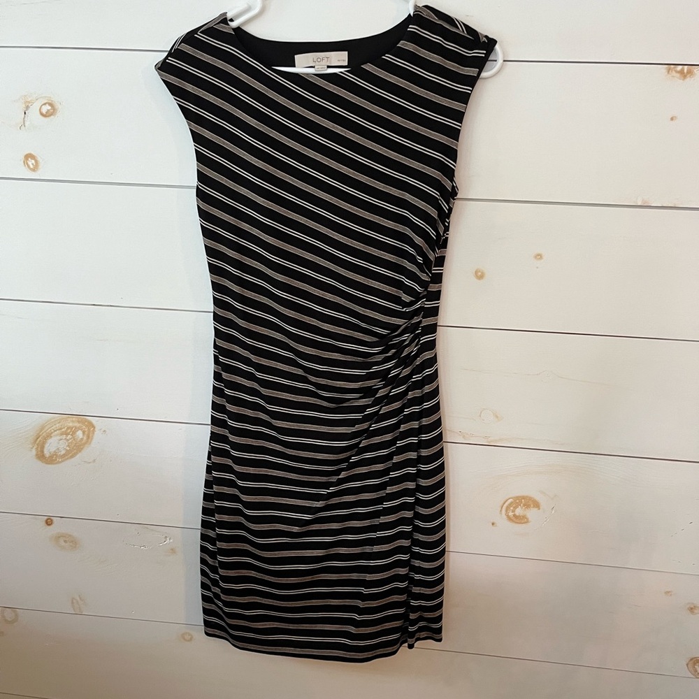 LOFT Black and White Striped Mini Dress